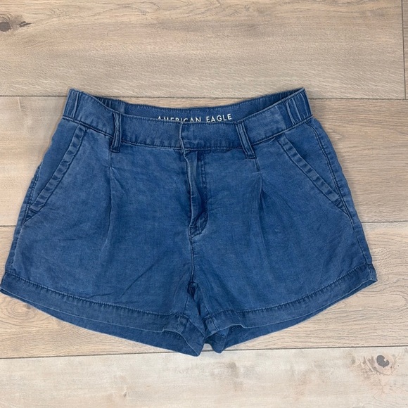American Eagle High Waisted Soft Women's Blue Chambray Shorts - Picture 1 of 10